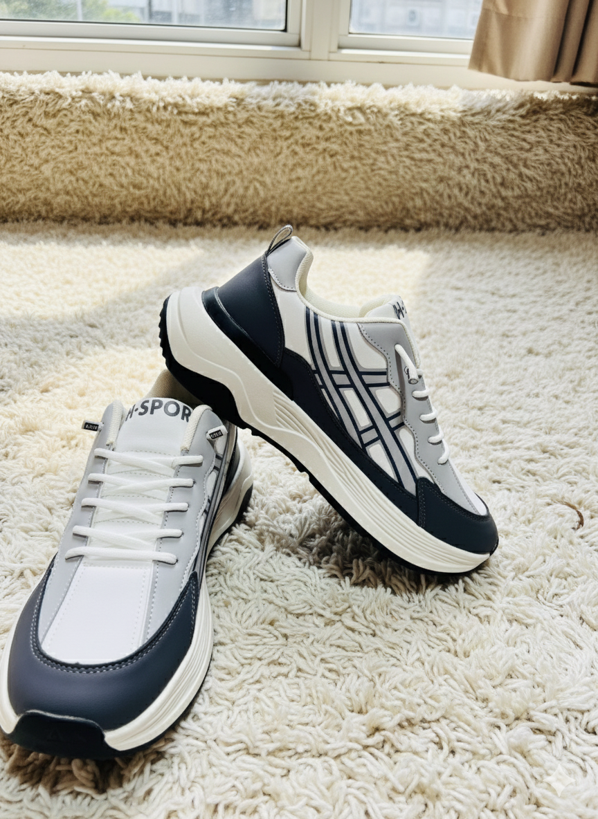 Men's Futuristic Athletic Trainers – Grey & Navy Blue