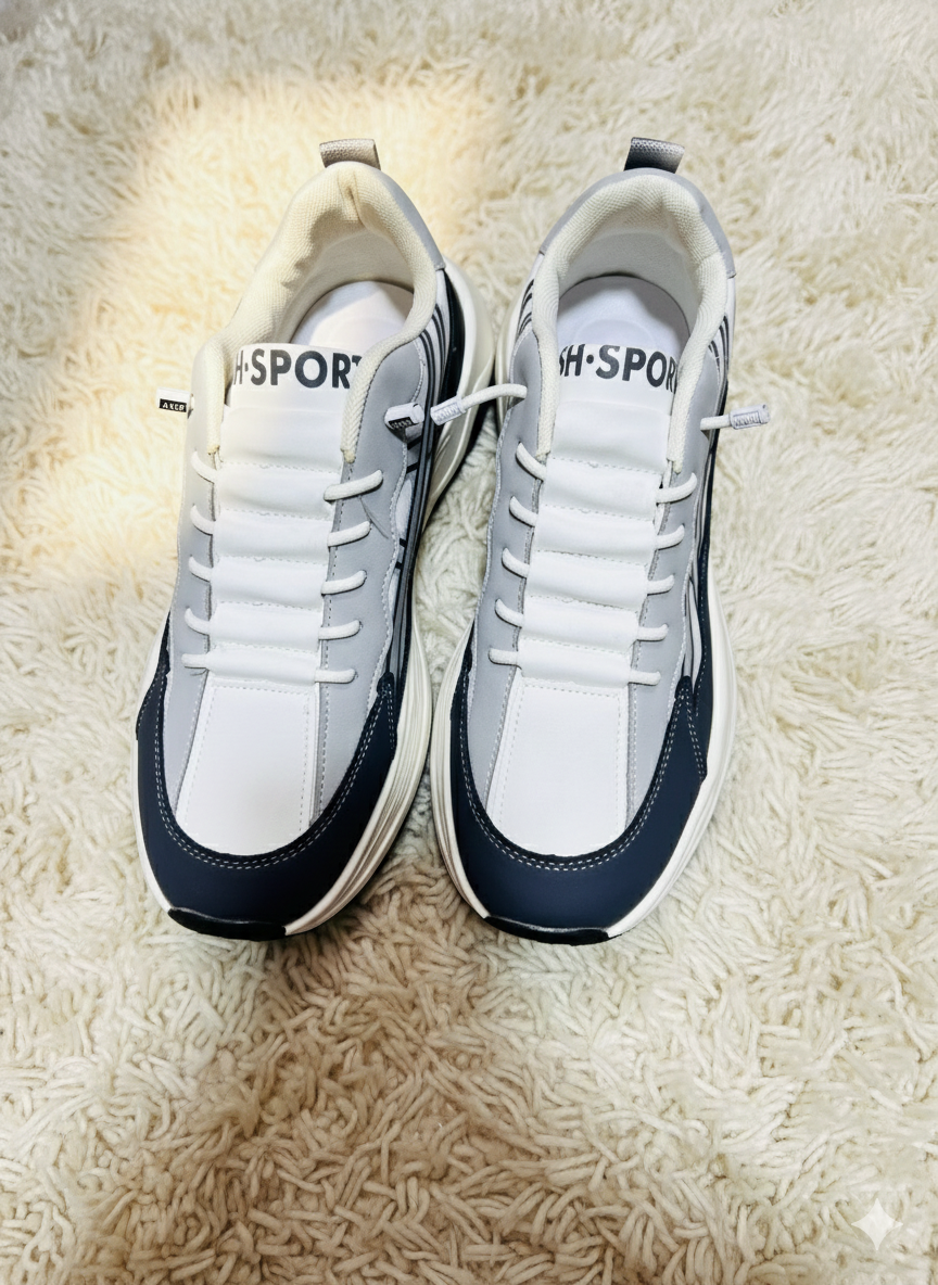 Men's Futuristic Athletic Trainers – Grey & Navy Blue