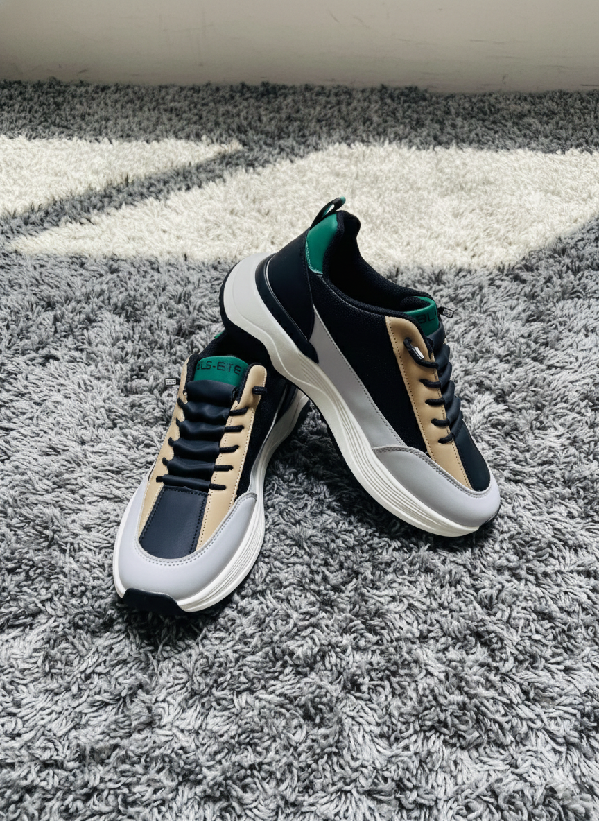 Men's Urban Color-Block Chunky Sneakers – Black, Tan & Green