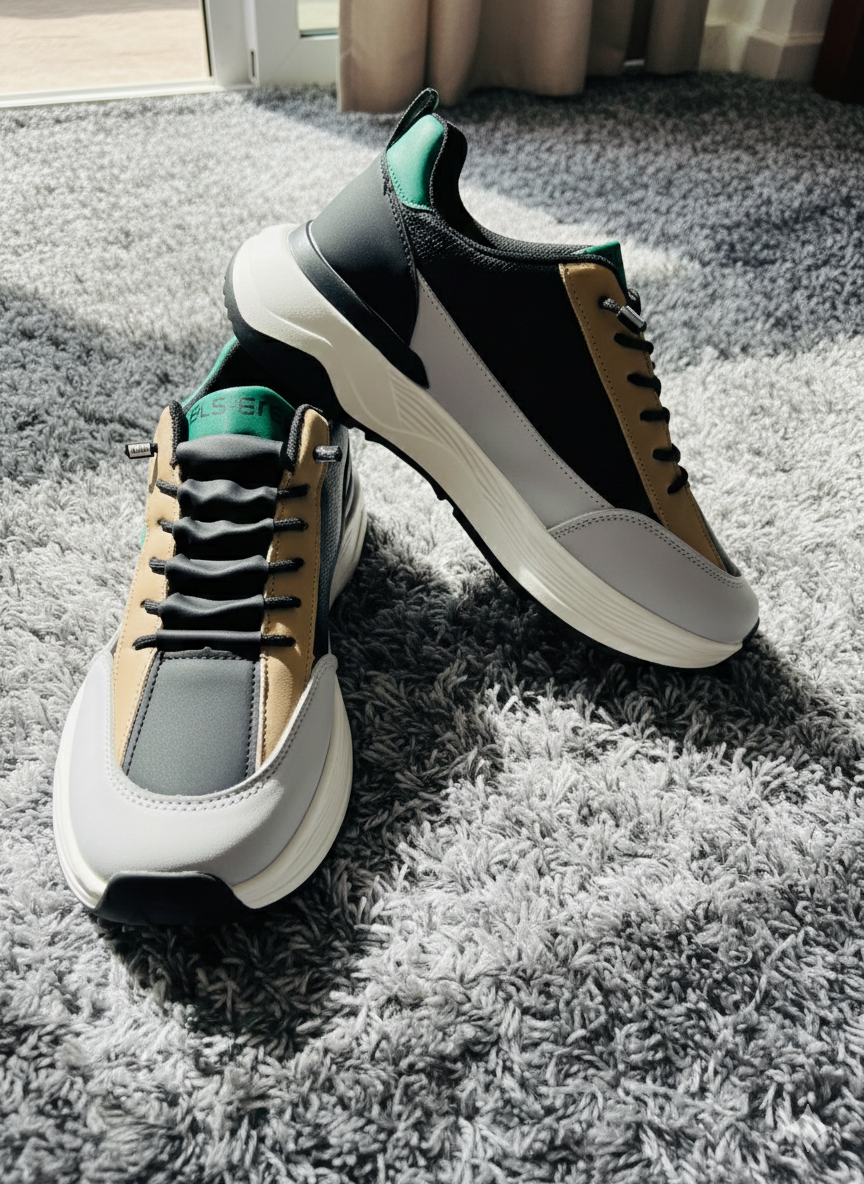 Men's Urban Color-Block Chunky Sneakers – Black, Tan & Green