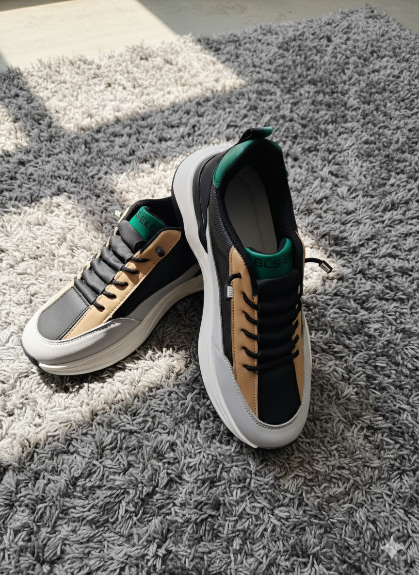 Men's Urban Color-Block Chunky Sneakers – Black, Tan & Green