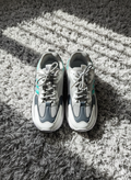 Grey Multi-Panel Chunky Platform Trainers | Teal Accent Mesh & Faux Leather Fashion Sneakers