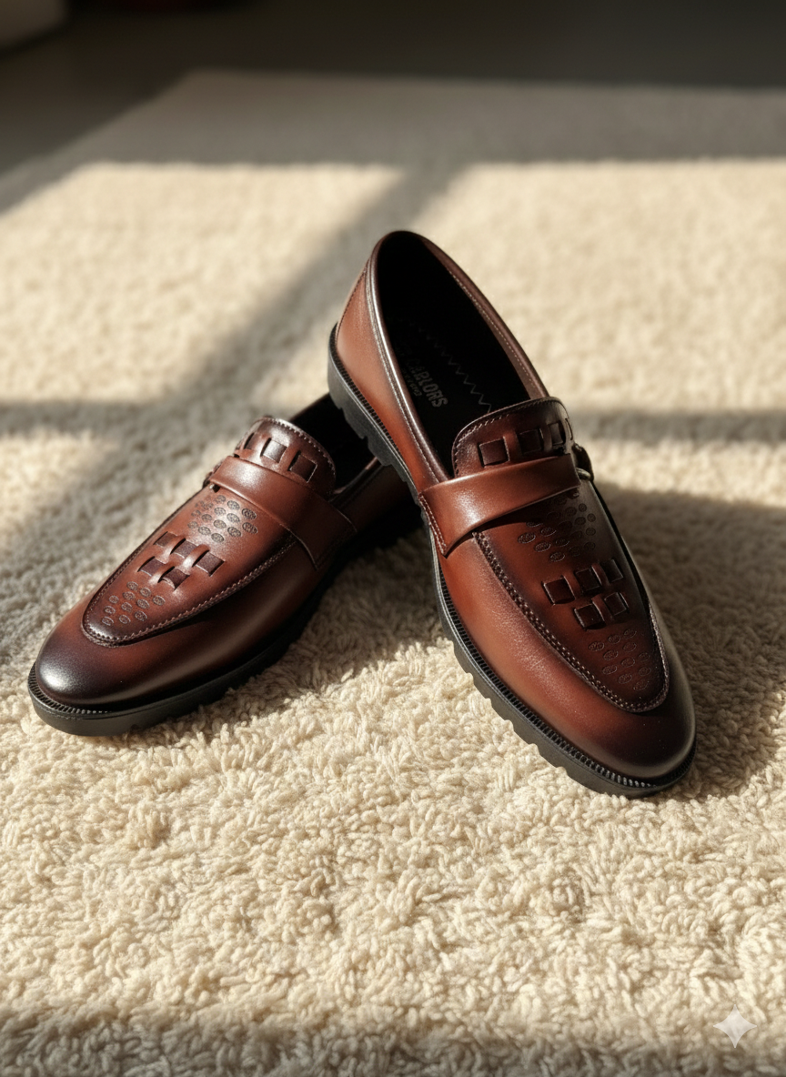 Men’s Brown Faux Leather Loafers | Comfortable Slip-On Dress Shoes for Office & Casual Wear