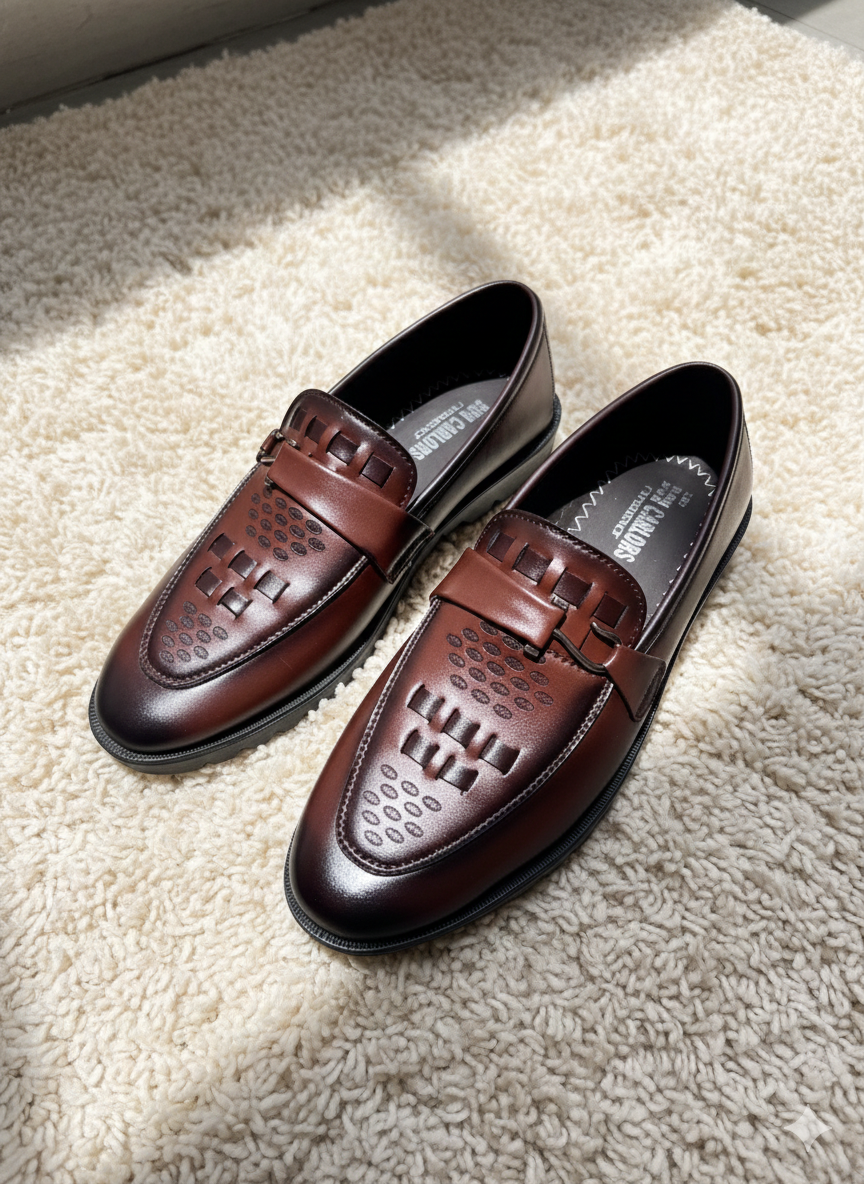 Men’s Brown Faux Leather Loafers | Comfortable Slip-On Dress Shoes for Office & Casual Wear