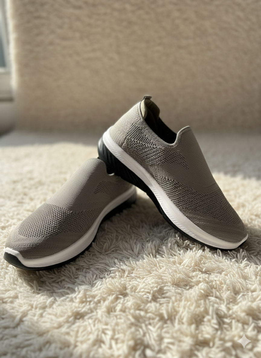 Lightweight Men's Taupe Knit Slip-On Shoes for Walking & Casual Wear