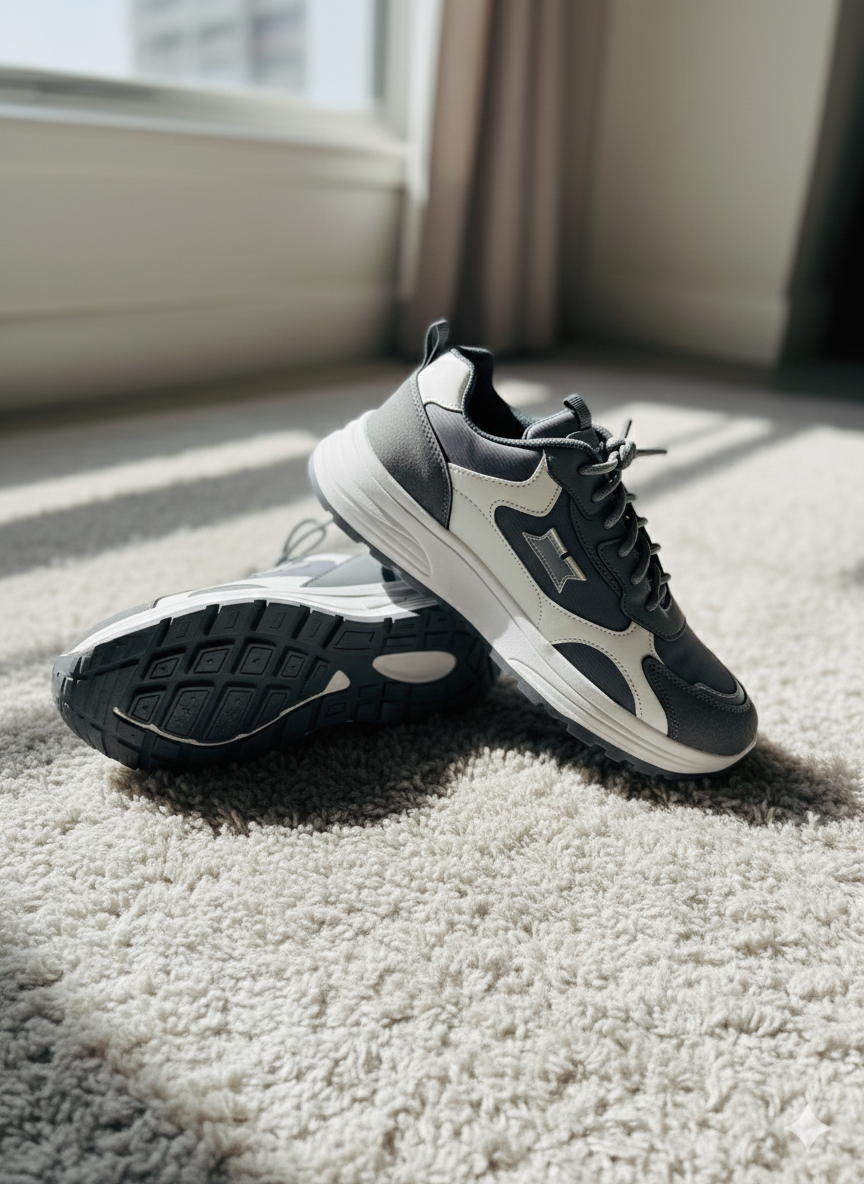 Men's Monochrome Chunky Sneakers – Grey and White