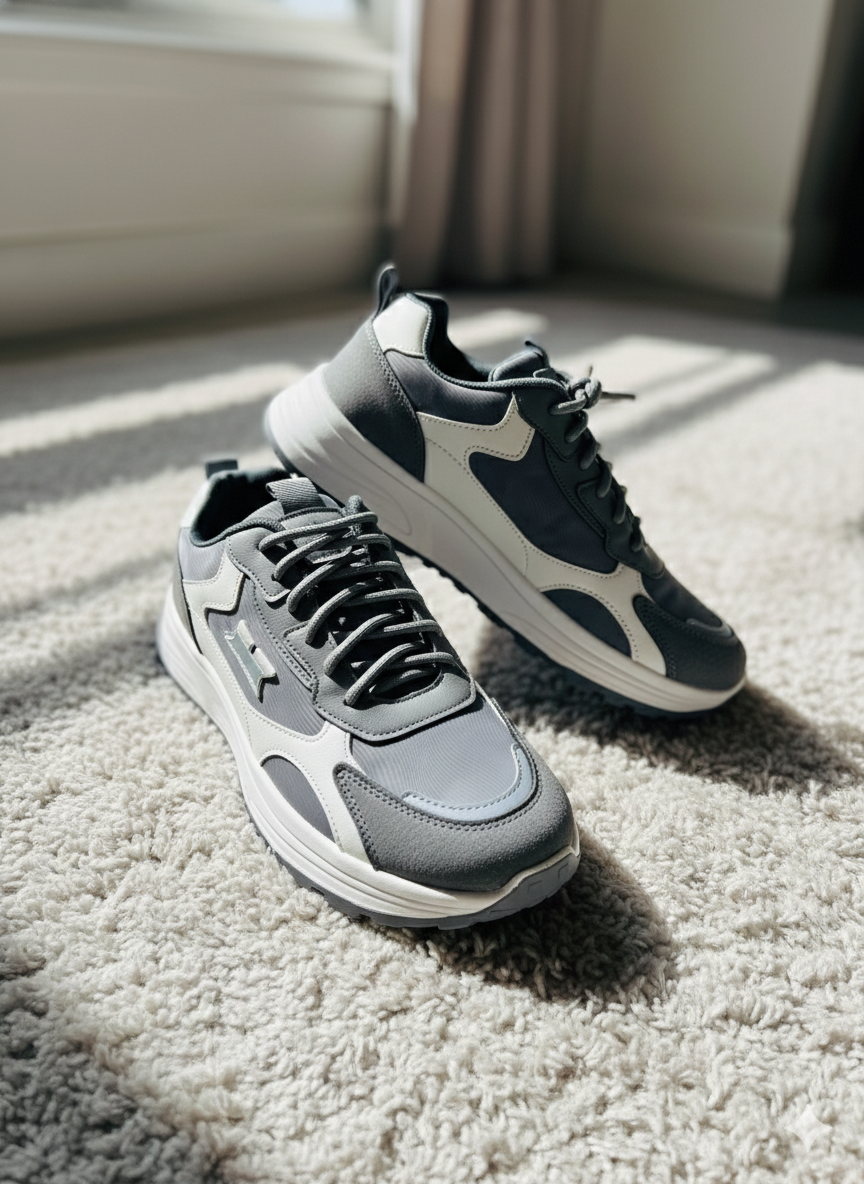 Men's Monochrome Chunky Sneakers – Grey and White