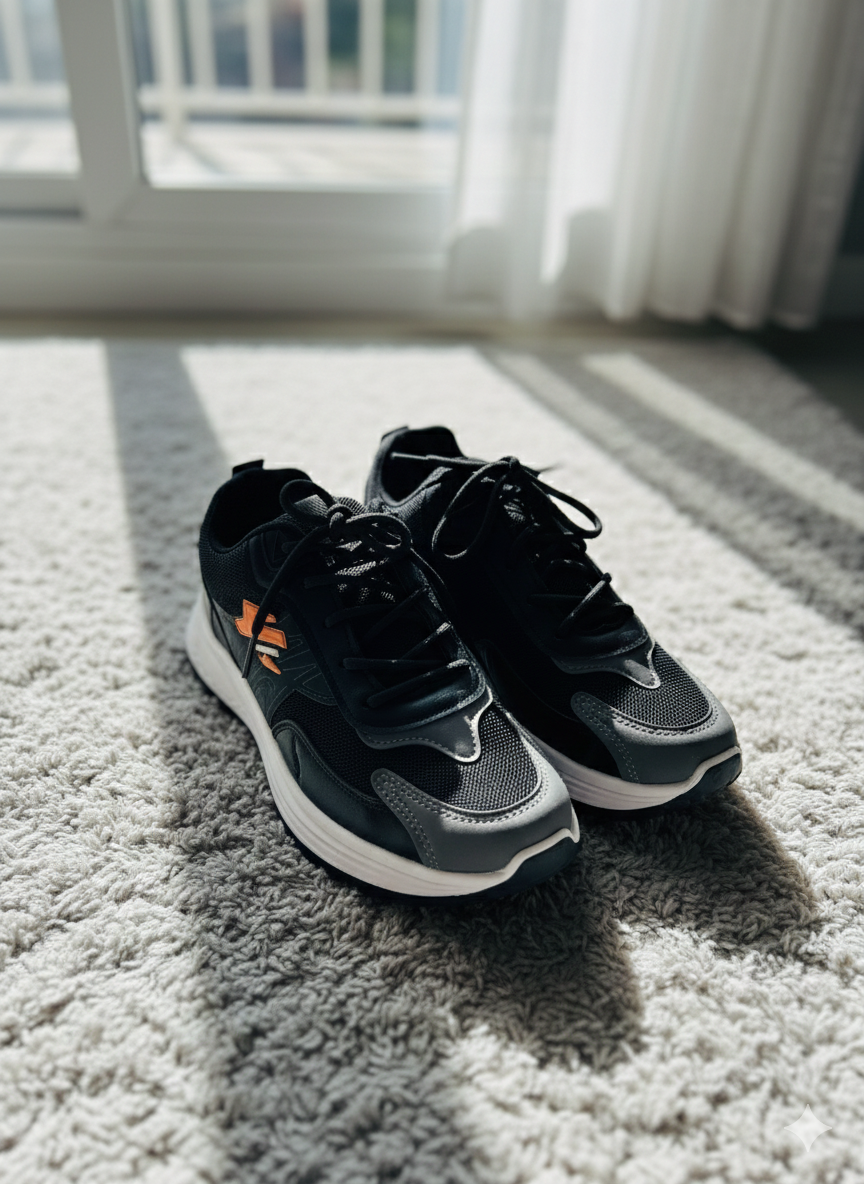 Men’s Black & Grey Mesh Running Sneakers | Lightweight Lace-Up Athletic Shoes with Cushioned Sole