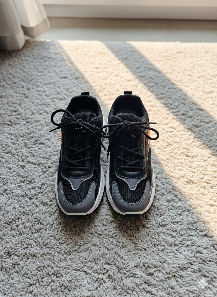 Men’s Black & Grey Mesh Running Sneakers | Lightweight Lace-Up Athletic Shoes with Cushioned Sole