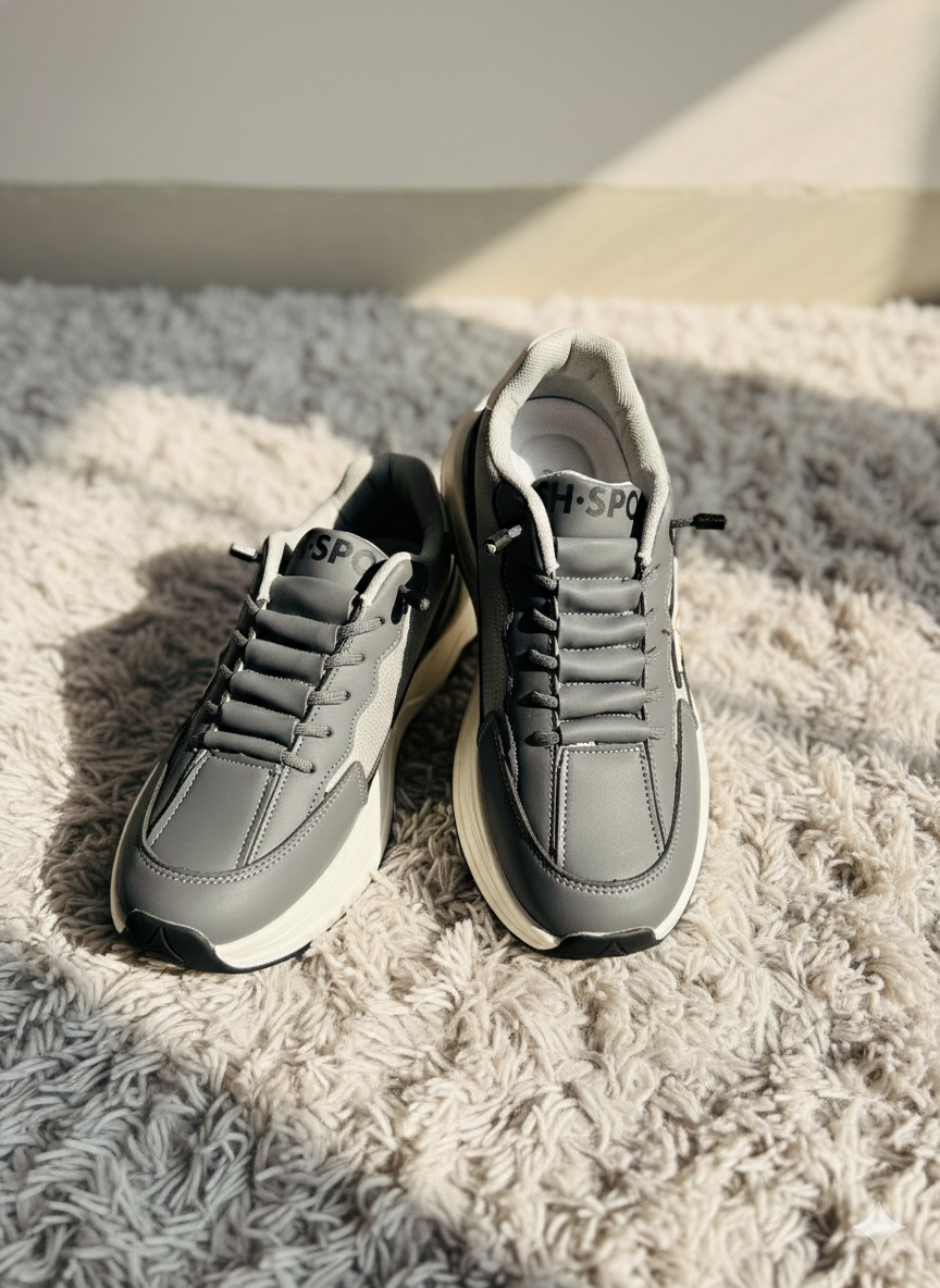 Monochrome Grey Chunky Lifestyle Trainers | Cushioned Platform Dad Sneakers