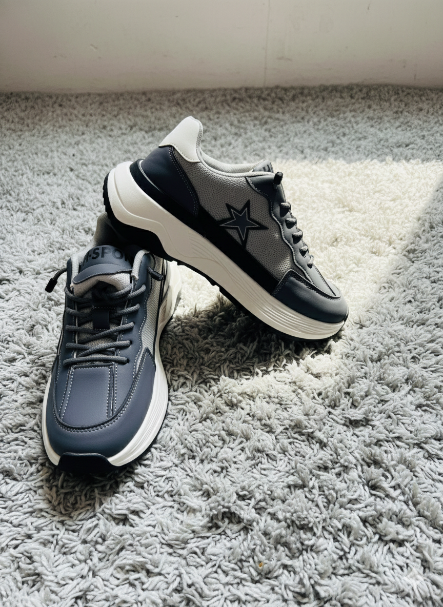 Monochrome Grey Chunky Lifestyle Trainers | Cushioned Platform Dad Sneakers