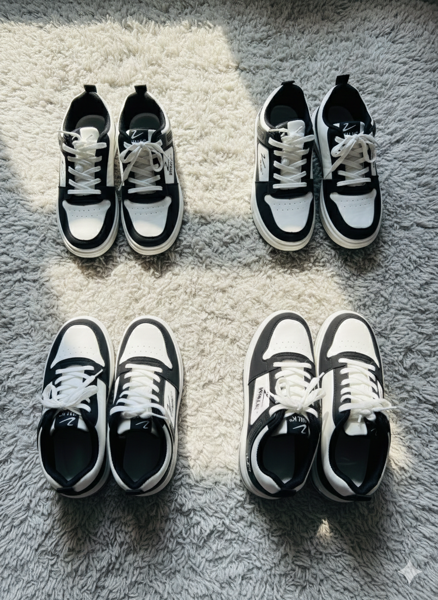 WALK Men's Black & White Low-Top Sneakers - Casual Lace-Up Shoes