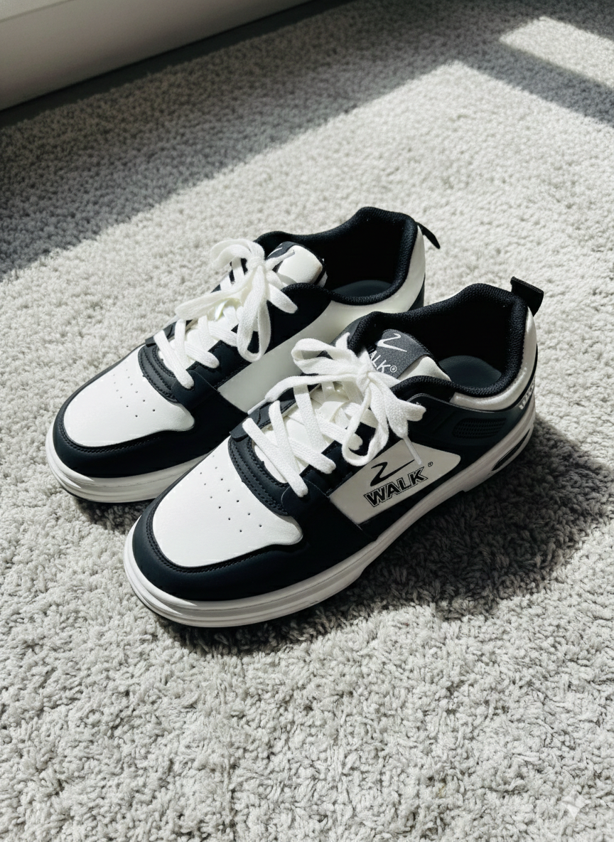 WALK Men's Black & White Low-Top Sneakers - Casual Lace-Up Shoes