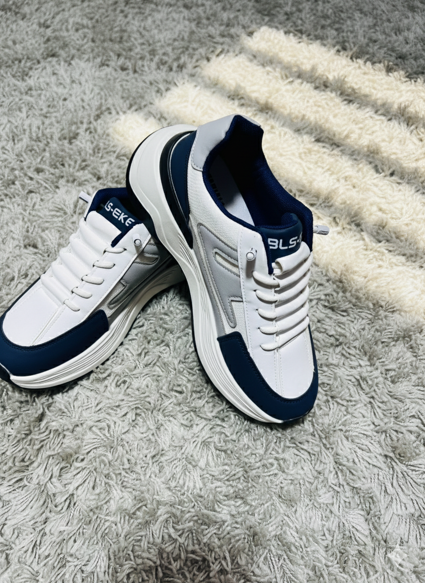 Men’s Premium Chunky Style Fashion Sneakers – White & Navy