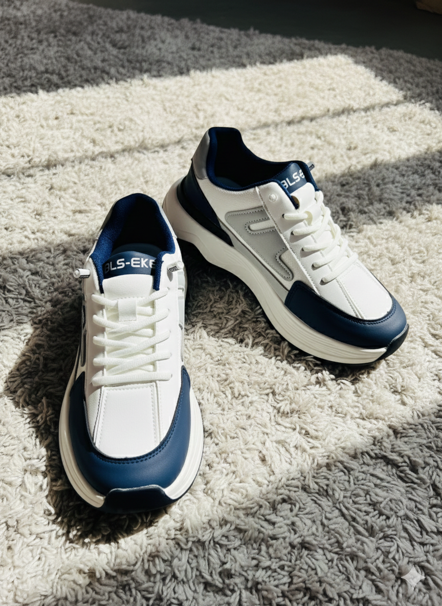 Men’s Premium Chunky Style Fashion Sneakers – White & Navy