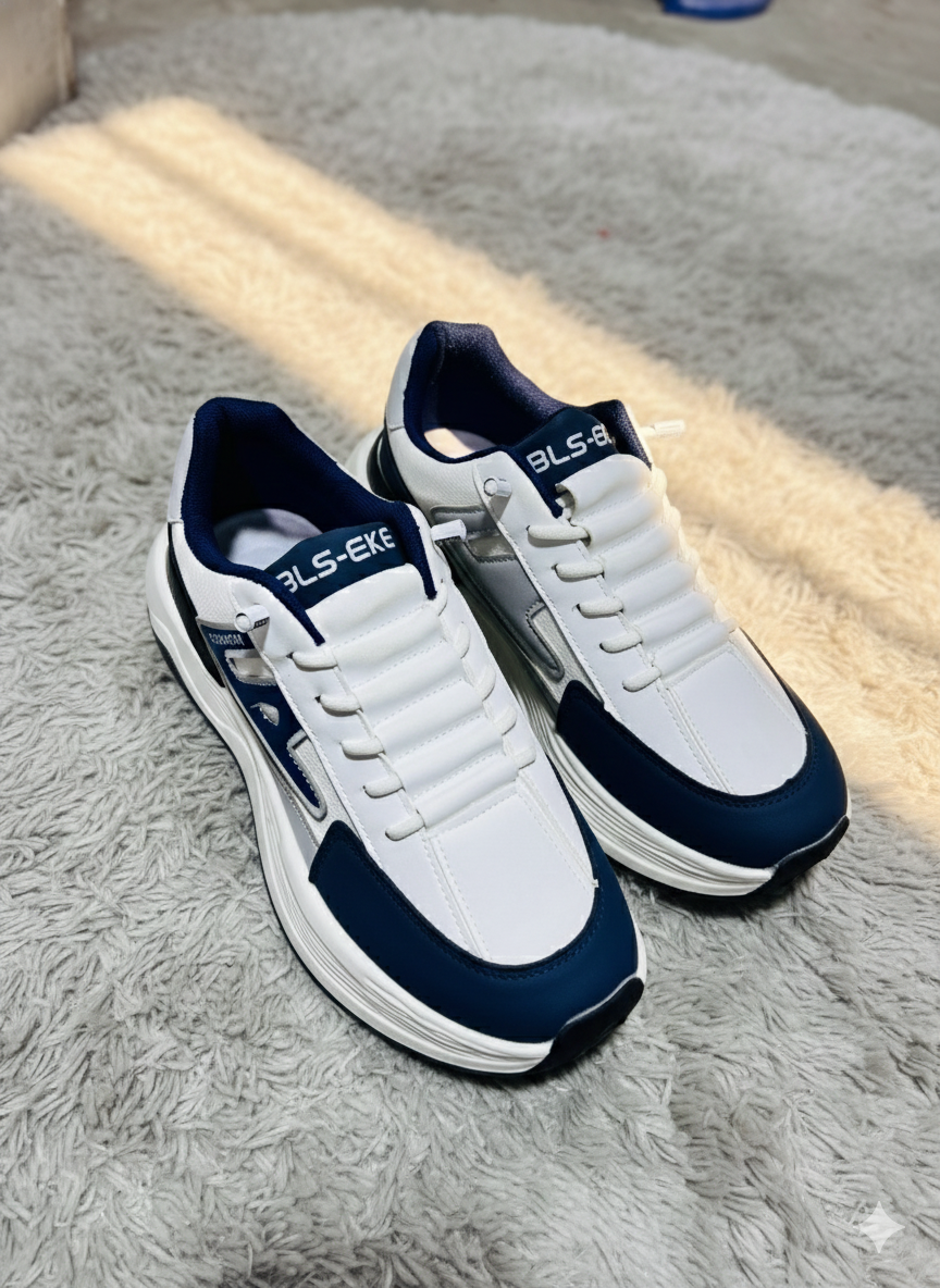 Men’s Premium Chunky Style Fashion Sneakers – White & Navy
