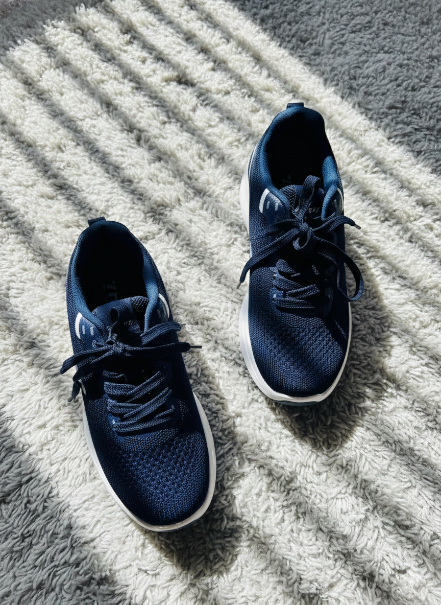 Ultra-Comfort Navy Blue Athletic Walking Shoes | Knit Mesh Upper