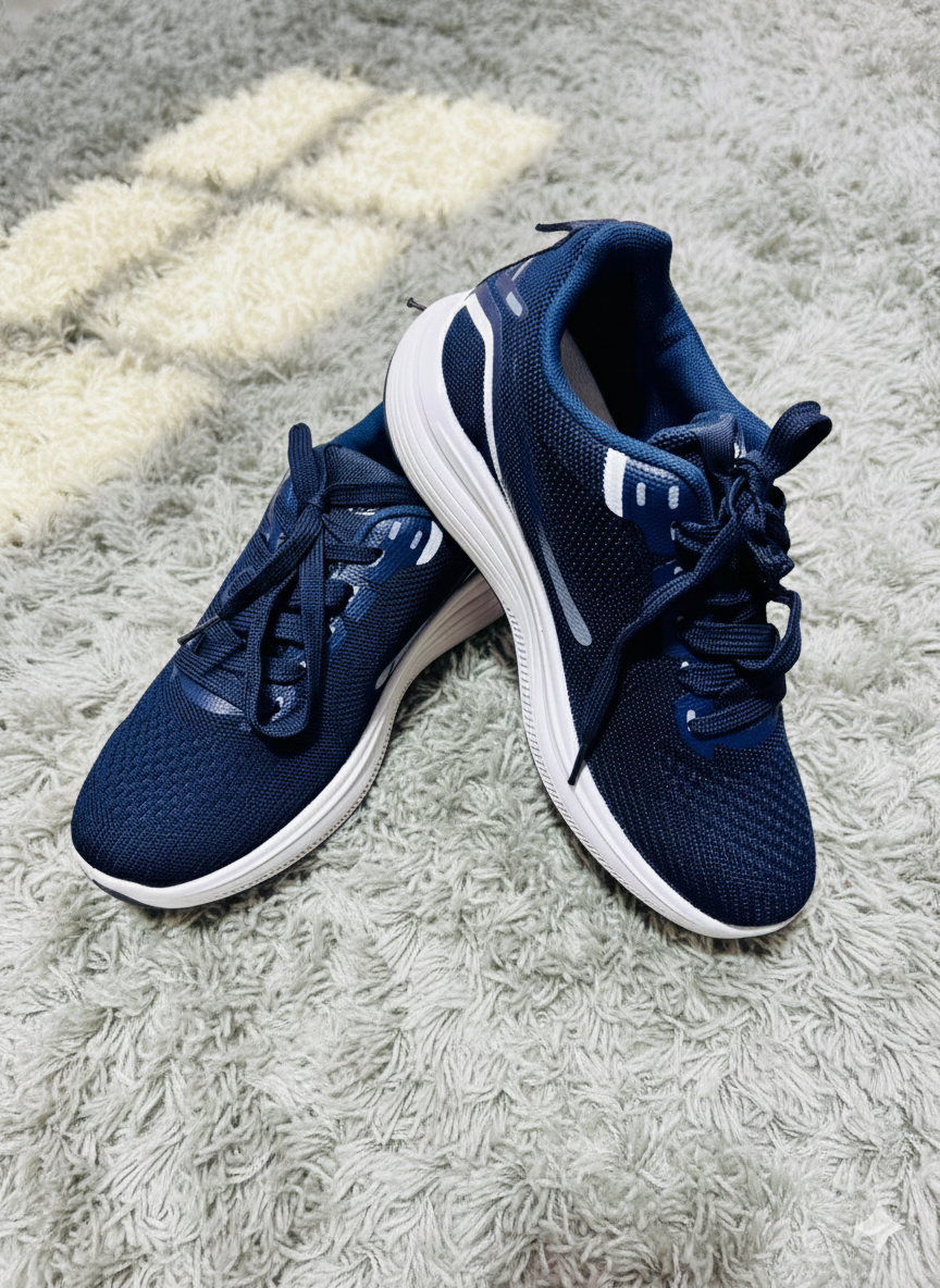 Ultra-Comfort Navy Blue Athletic Walking Shoes | Knit Mesh Upper