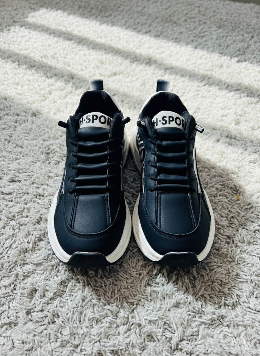 Men’s Black & White Chunky Platform Sneakers | Bold Casual Lace-Up Shoes