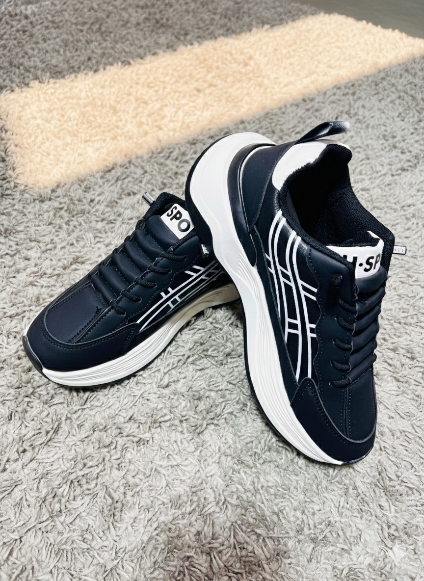 Men’s Black & White Chunky Platform Sneakers | Bold Casual Lace-Up Shoes