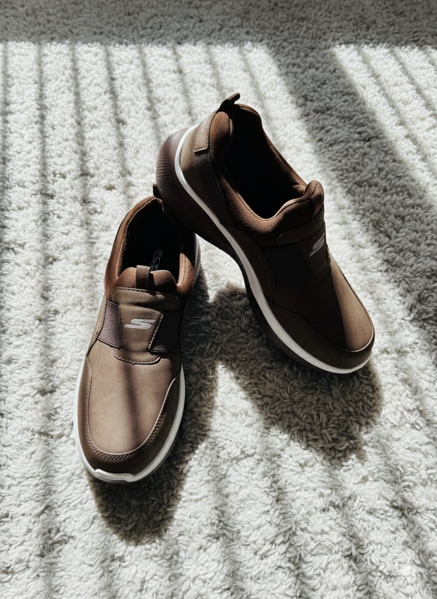 Men’s Faux Leather Slip-On Sneakers - Comfortable Brown Walking Shoes