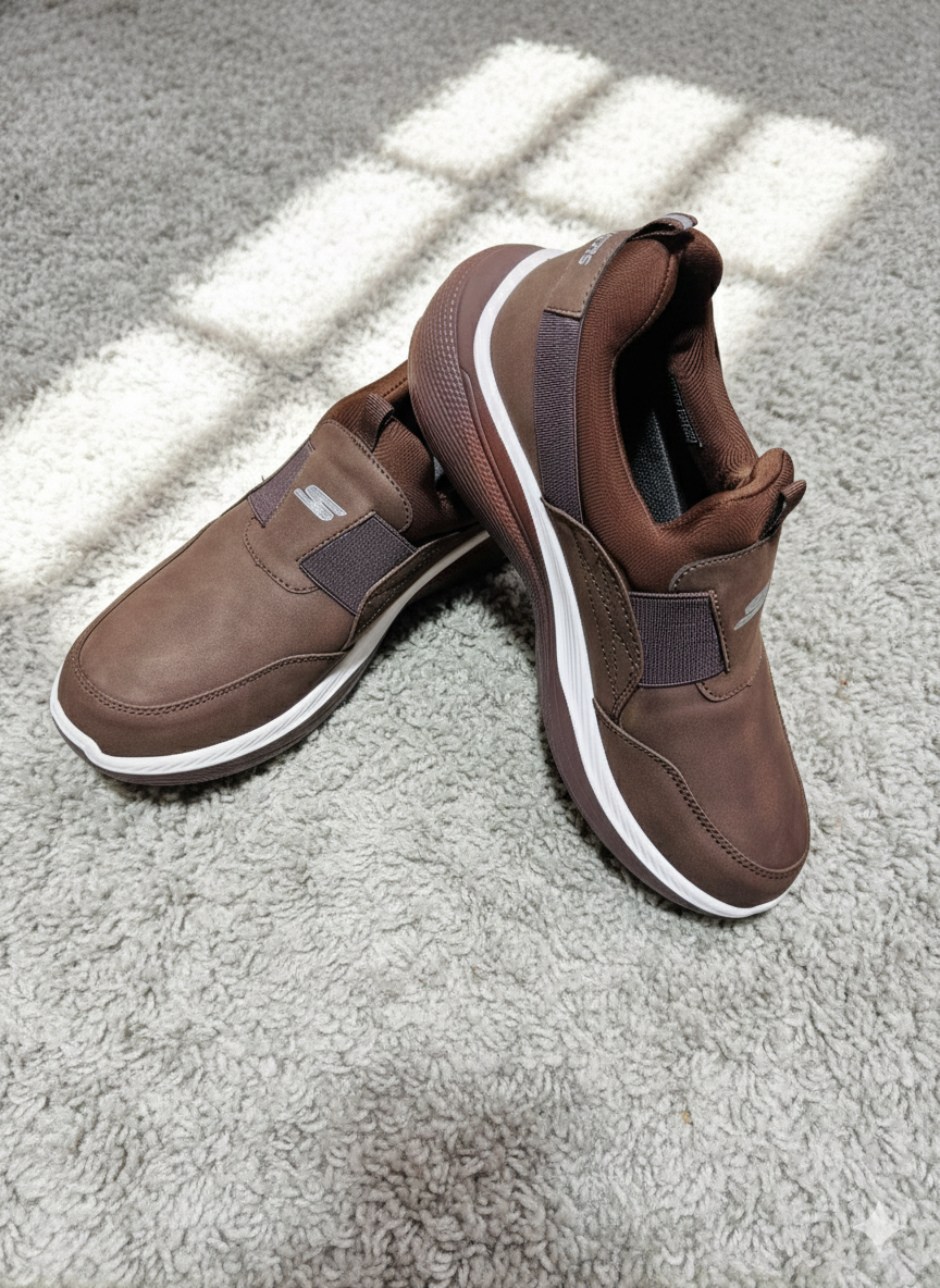 Men’s Faux Leather Slip-On Sneakers - Comfortable Brown Walking Shoes