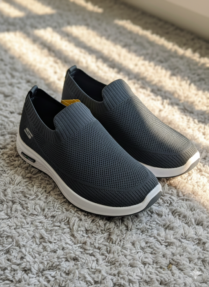 Skechers Arch Fit/Max Cushioning Slip-On Sneaker - Dark Grey Knit