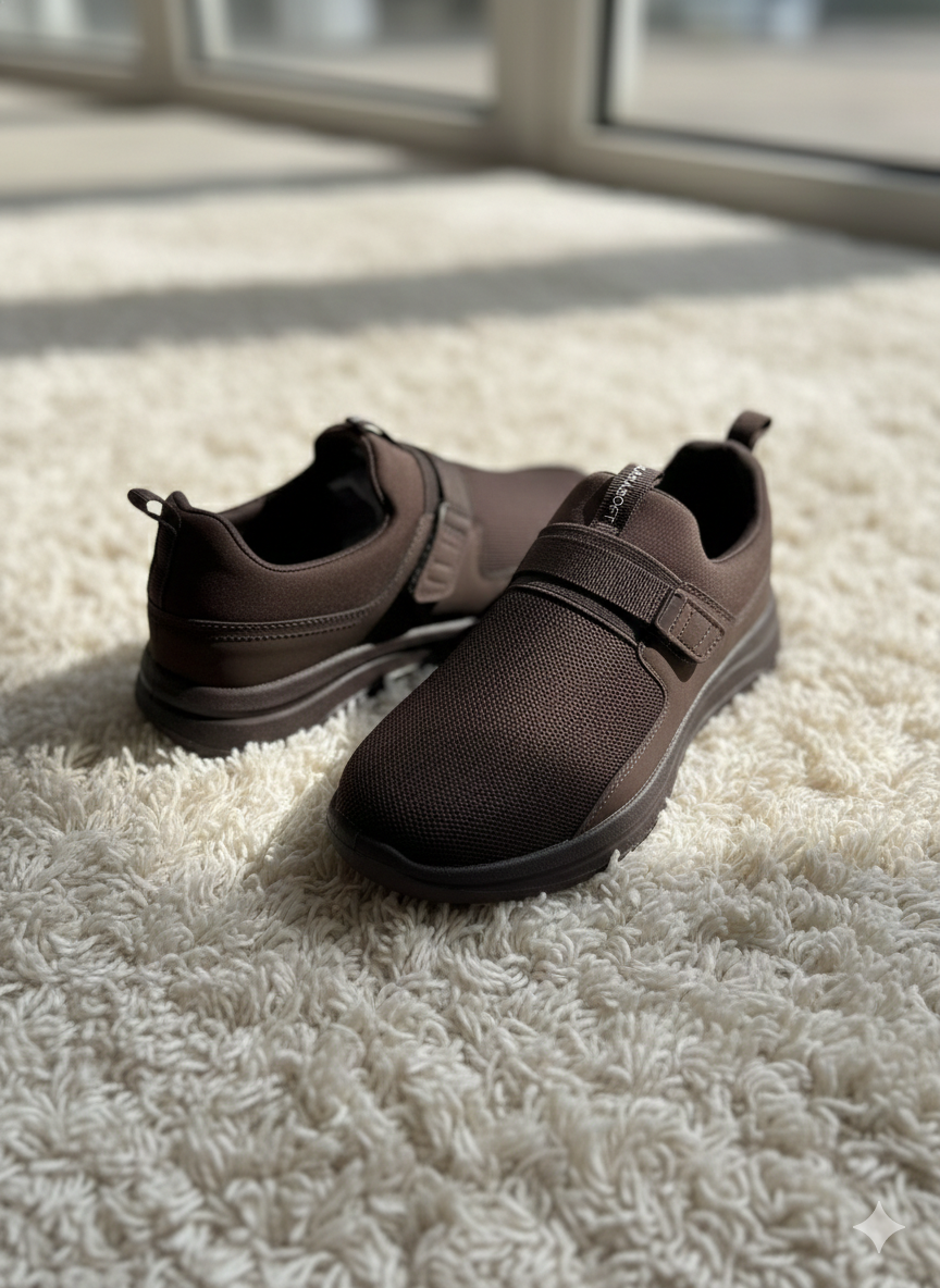 Men's/Women's Brown Velcro Comfort Walking Shoes - Adjustable Strap Easy On/Off Trainers