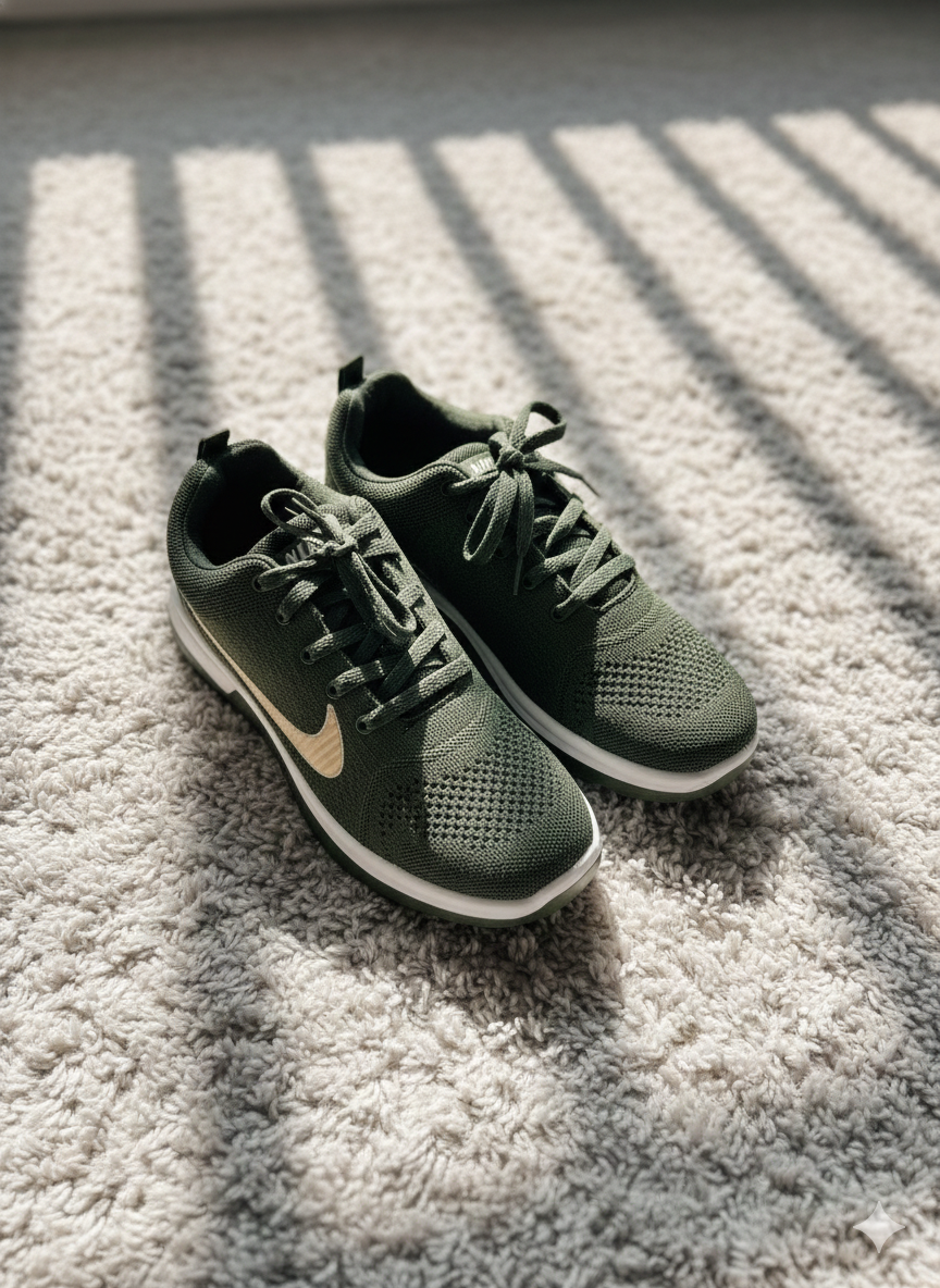 Casual Knit Lifestyle Sneakers - Military Green soft structure & White Sole
