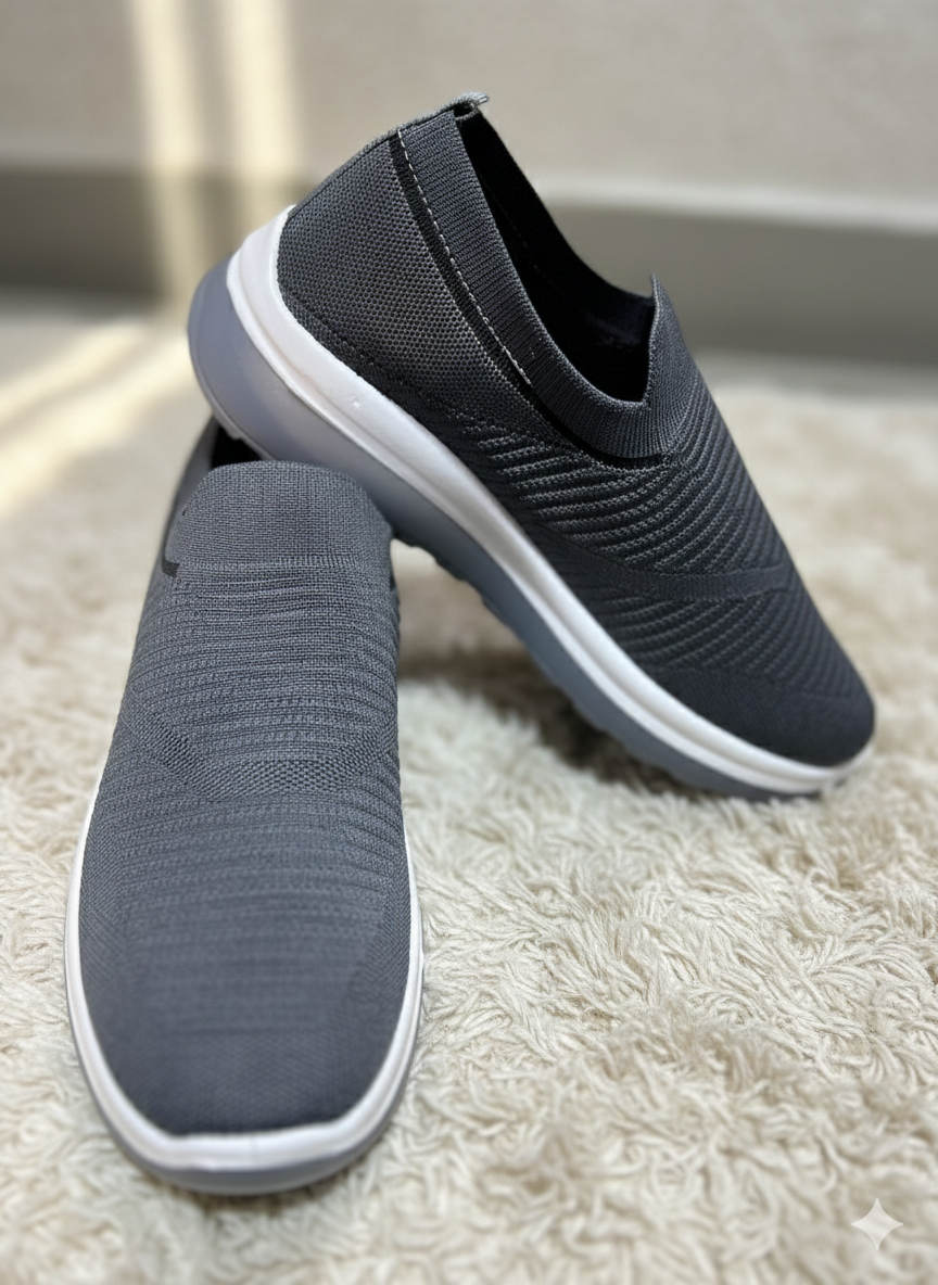 Men's/Women's Slip-On Knit Walking Shoes - Lightweight, Breathable Comfort Sneakers (Grey)