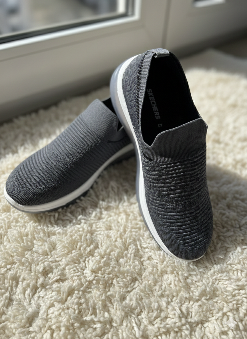 Men's/Women's Slip-On Knit Walking Shoes - Lightweight, Breathable Comfort Sneakers (Grey)