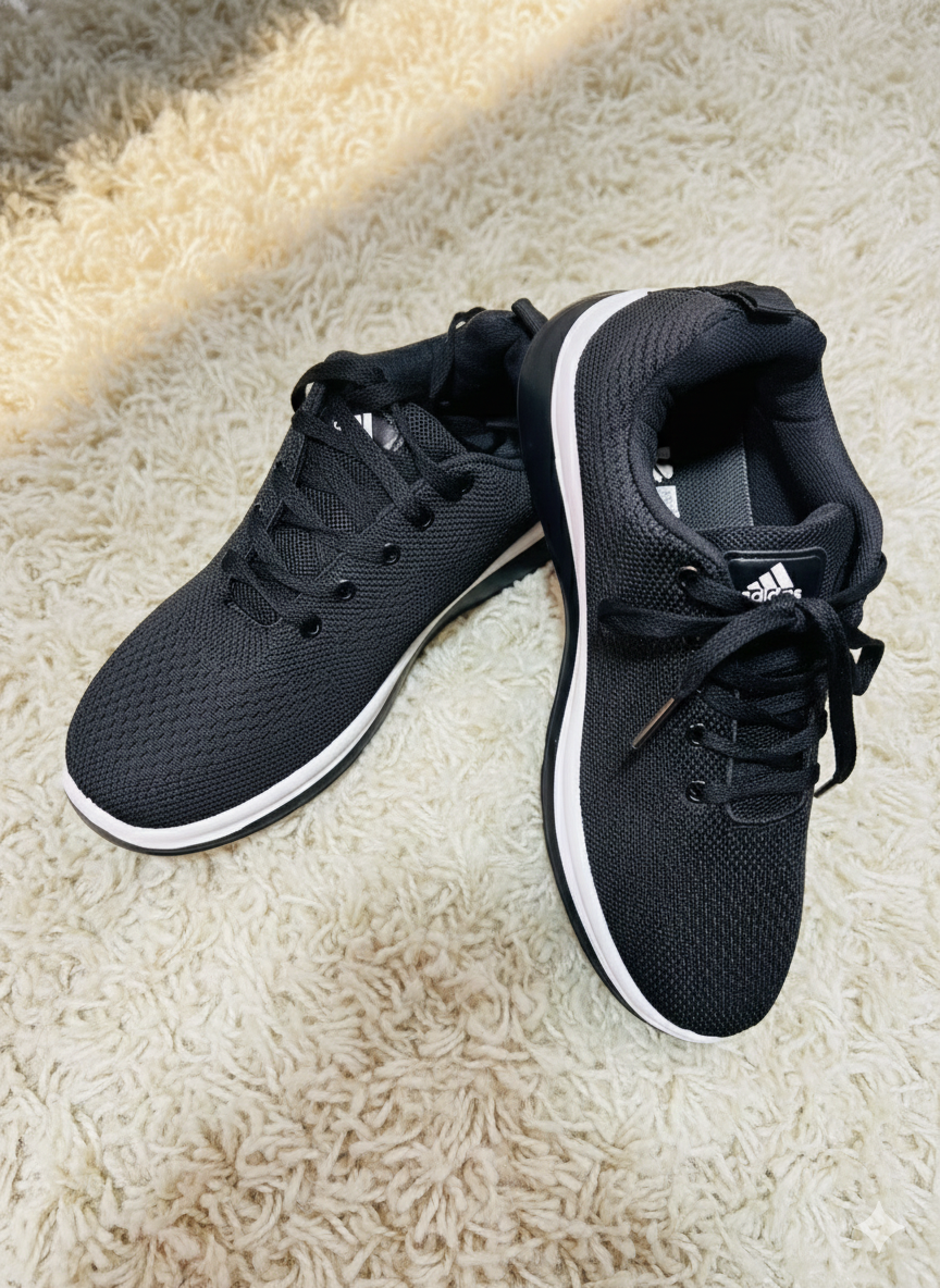 Men's Lightweight Black Knit Mesh Running Shoes