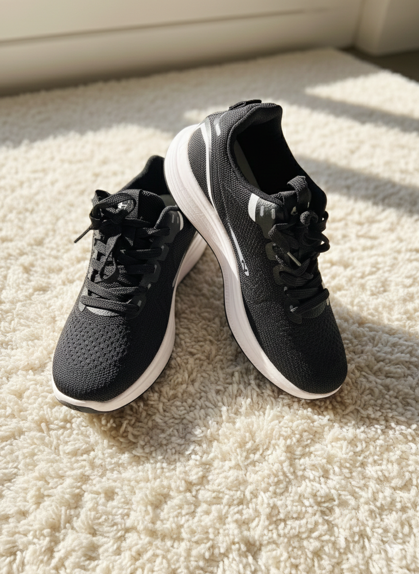 Minimalist All-Black Knit Mesh Running Shoes | Lightweight Athleisure & Walking Sneakers