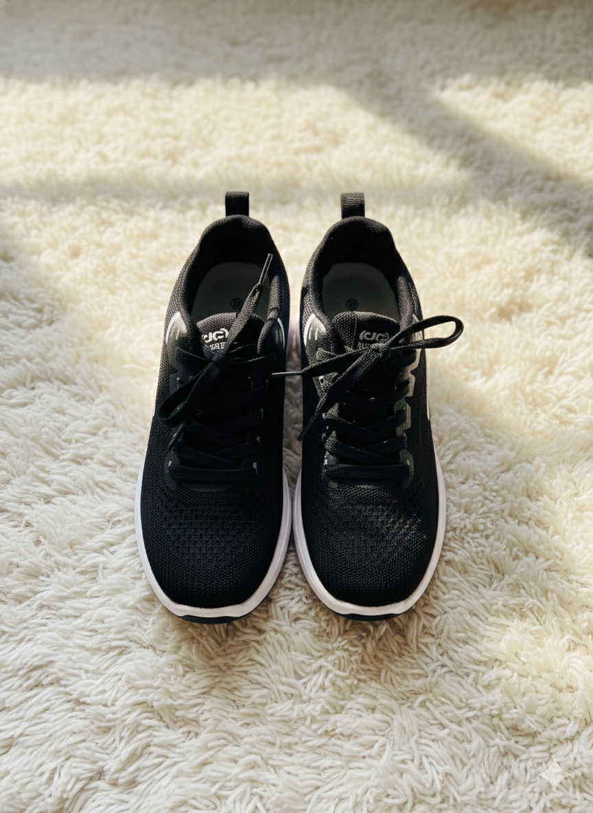Minimalist All-Black Knit Mesh Running Shoes | Lightweight Athleisure & Walking Sneakers