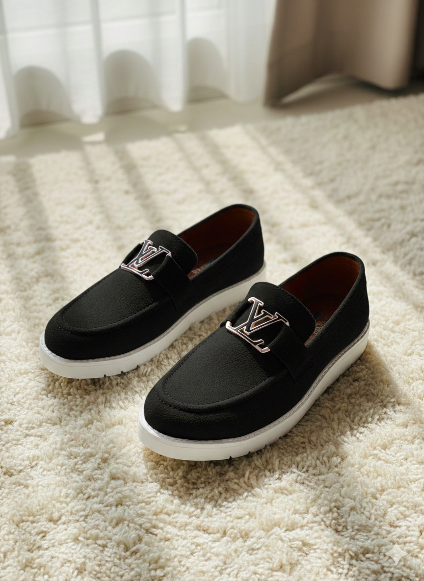 Men's Suede Loafers with Metal Accent | Casual Comfort Slip-On Moccasins